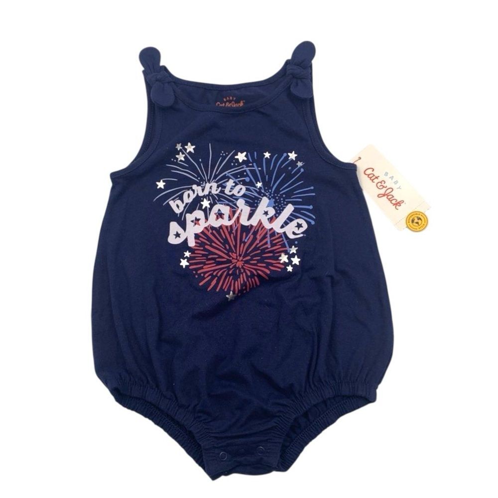 🔥 5 for $30 🔥 NWT Cat & Jack Baby “Born to Sparkle” Fireworks Romper | Size 18